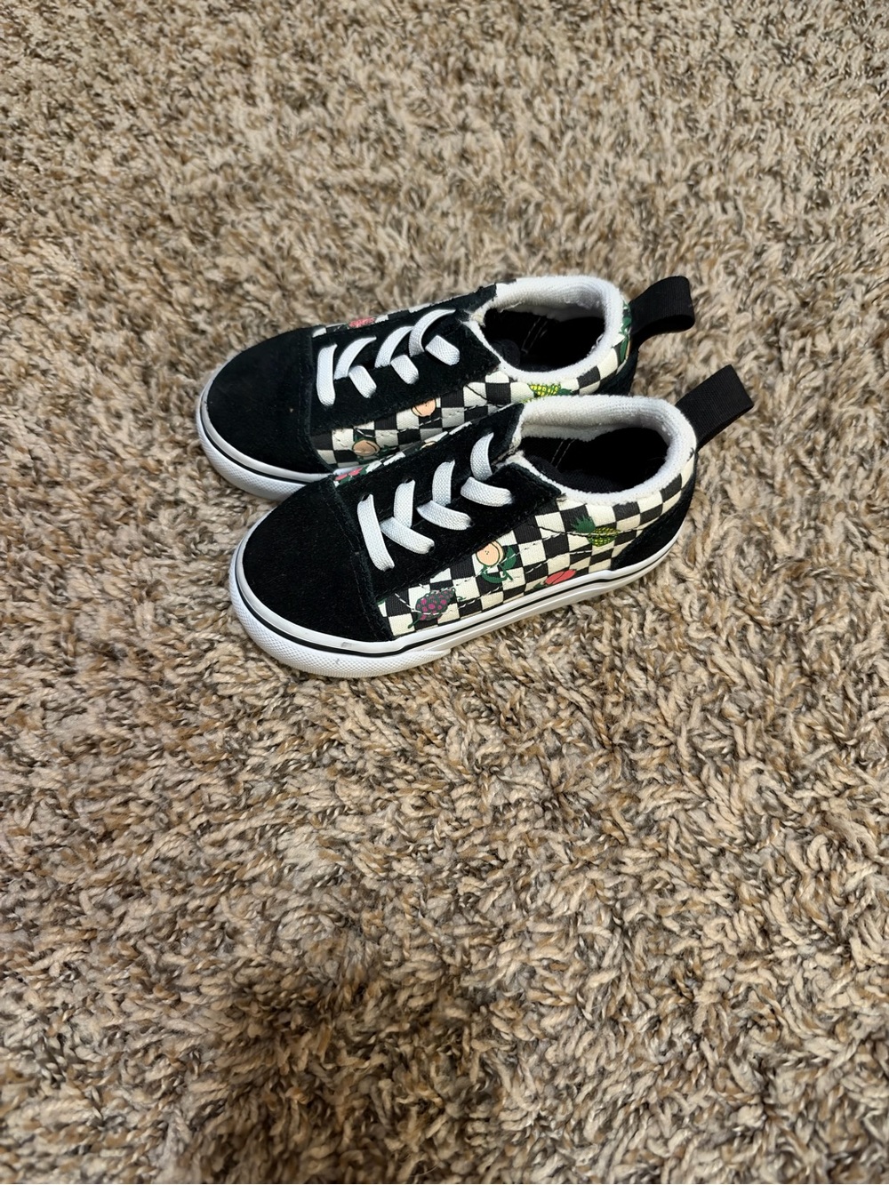 Vans Kids Black and White Checkerboard Floral Lace-Up Sneakers